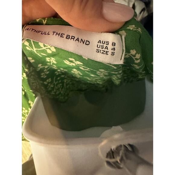 FaithfulThe Brand Bell Sleeve Floral‎ Carmel Wrap Dress 4 Green Boho Cottage - Picture 7 of 8